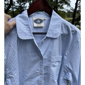 John Robshaw Textiles Pajama Top ONLY Button-up White Blue Leaf Pocket Ladies XL